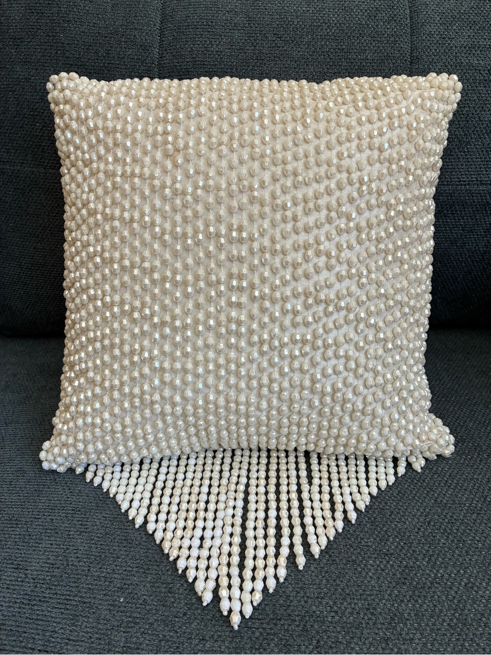 Beaded Pearl Accent Pillow - Ivory 12 x 12